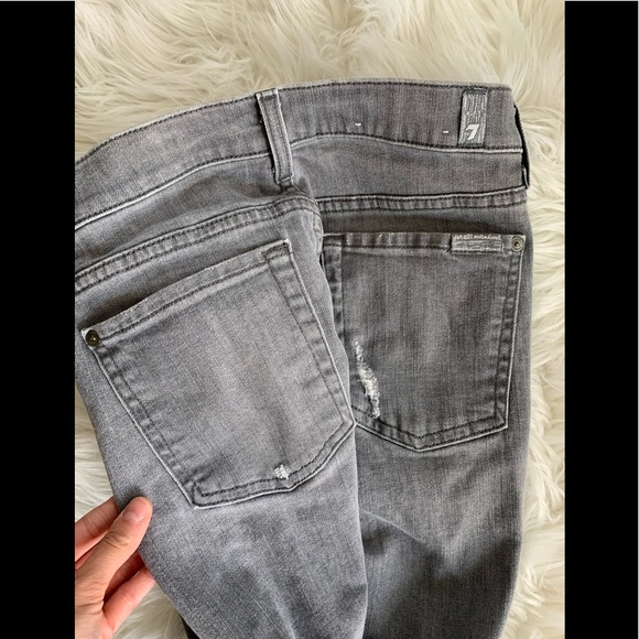 7 For All Mankind The Ankle Skinny Jeans Gray Distressed Size 28 - Picture 5 of 11